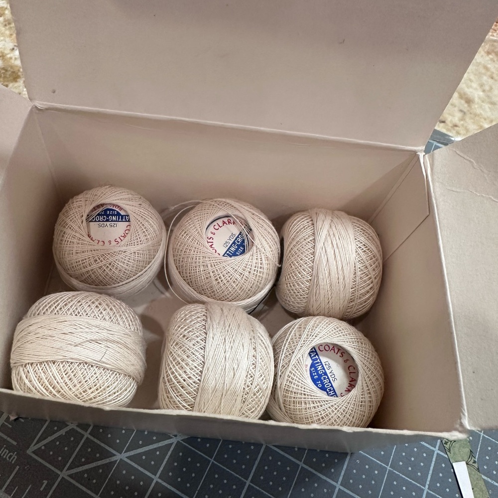 Cream Crochet Thread Set - vintage, in box.
